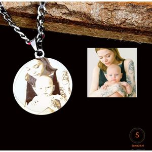 Ketting met foto - hanger graveren Titanium - Moederdag cadeau sieraden - liefdes cadeau