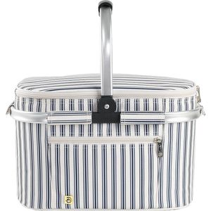 Picknickmand 22 liter grote isolatiemand - Koeltas Picknickmand Thermotas Koelbox met verwijderbare tas Wit en Blauwe Strepen Picknickmand