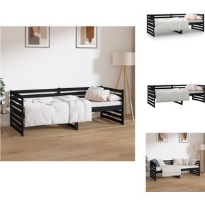 vidaXL Slaapbank Grenenhout 3-zijdig bedhek Gelat ontwerp Veelzijdig bed Extra opbergruimte Zwart 203.5x85.5x68.5 (LxBxH) 80x200 cm - Bed
