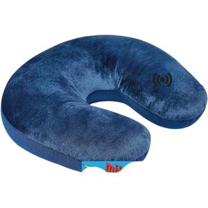 Kuschelmaxx Nekkussen met vibratiemassage - Reiskussen vliegtuig - Navy - Stevig & zacht - Mooie print - Gevuld met microgranulaat - Vormvast & wasbaar - Ideaal voor op reis - Koele & warme zijde
