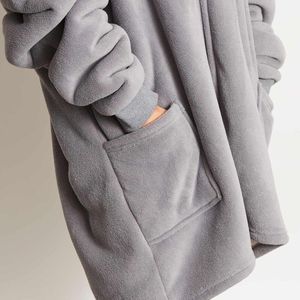 Zip Up Oversized Deken Hoodie Draagbare Deken Vrouwen Mannen Hooded Cosy Warm Sherpa Fleece Vest One Size - Houtskool Grijs