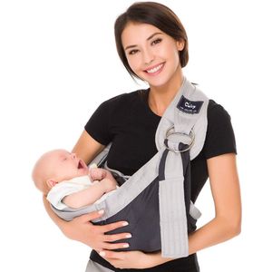 Draagdoek voor pasgeborenen, ademende babyrugzak, verstelbare schouderbanden, gemakkelijk aan te trekken voor moeders en vaders, draagdoek voor pasgeborenen tot 35 lbs (zwart-grijs)
