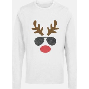 Heren T-shirt Rudolph Rendier/ Foute Kerstkleding / Ugly Christmas Familie bijpassende Rudolph Rendier glitter outfits | Wit | Maat XL