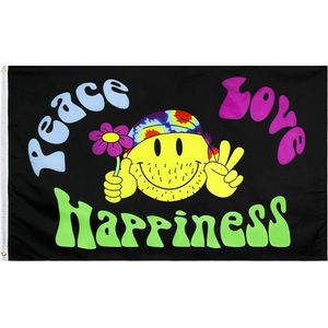 Peace Love Hapiness Spandoek - 150 x 90 CM - Alternatief - Vrede - Liefde - Geluk - Chill Vibe - Vlag - Voor binnen en buiten - Banner