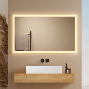 EMKE LED Badkamerspiegel LM03 - Geschikt voor Wandschakelaar - 3000K Warm Wit - 100 x 60 CM - Horizontaal/Verticaal Hangend