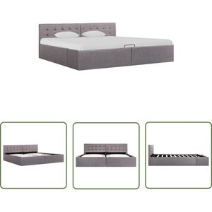 The Living Store Bedframe Hydraulisch Stoffen - 211x188x73 cm - Opbergvak - Taupe - Polyester - MDF - Geschikt voor 180x200 cm matras