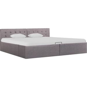 The Living Store Bedframe Hydraulisch Stoffen - 211x188x73 cm - Opbergvak - Taupe - Polyester - MDF - Geschikt voor 180x200 cm matras