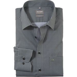 OLYMP Luxor comfort fit overhemd - popeline - olijfgroen dessin - Strijkvriendelijk - Boordmaat: 43