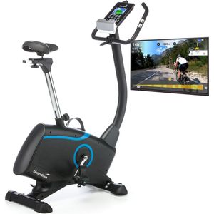 Skandika Atlantis Hometrainer Fiets – Hometrainers - Hometrainer Ergometer met app-bediening (Kinomap, iConsole), Bluetooth, 10kg vliegwielmassa, hartslag- en lichaamsvetmeting, 32 niveaus, geluidsarm, transportwielen, tot 150 kg – zwart