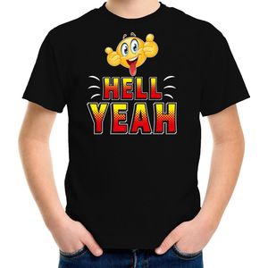 Funny emoticon t-shirt Hell yeah zwart voor kids - Fun / cadeau shirt 134/140