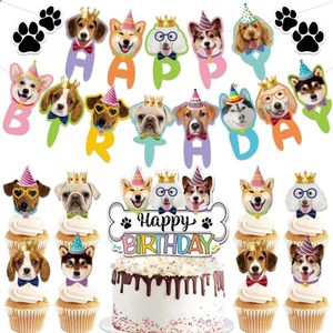 Honden party set Happy Birthday Dogs 10-delig - hond - huisdier - verjaardag - taart topper - slinger - cupcake