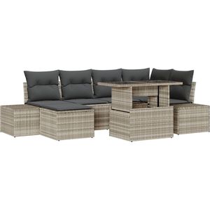 vidaXL - 7-delige - Tuin - Sofa - Set - met - Kussens - Lichtgrijs - Poly - Rattan