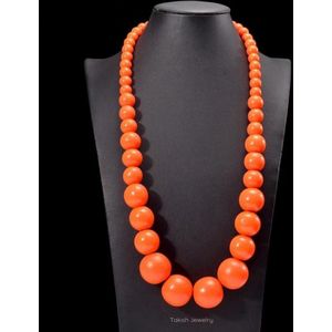 Grote Oranje Kralenketting - Handgemaakte Houten Kralen Choker voor Etnische Stijl