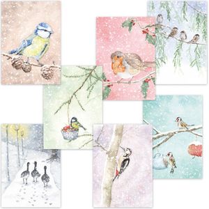 Kerstkaarten | Set van 14 | Vogels in de winter | Illu-Straver
