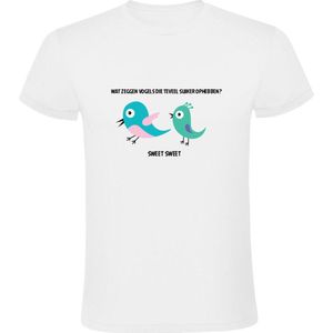 Wat zeggen vogels die teveel suiker op hebben? Sweet Sweet Heren T-shirt | Vogel | Zoet | Snoep | Papegaai | Druk | Shirt