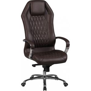 Directiestoel - Diamond Design - Echt leer - Aluminium armleuningen - Ergonomisch - Ademend - Bruin/Zilver - 126-136cm x 67cm x 45cm