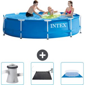 Intex Rond Frame Zwembad - 305 x 76 cm - Blauw - Inclusief Zwembadfilterpomp - Solar Mat - Grondzeil