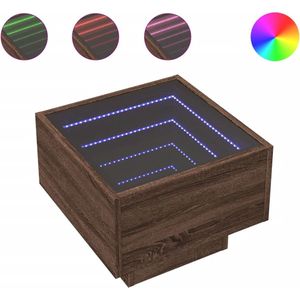 vidaXL - Bijzettafel - met - LED - 40x40x30 - cm - bewerkt - hout - bruin - eikenkleur