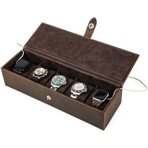Timezone - Leren horloge doos voor 5 Horloges