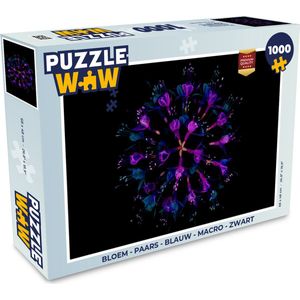 Puzzel Bloem - Paars - Blauw - Macro - Zwart - Legpuzzel - Puzzel 1000 stukjes volwassenen