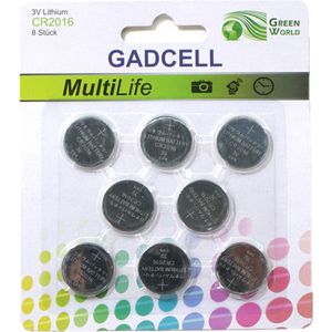 Gadcell knoopcel batterijen set - type CR2016 - 8x stuks - 3V Lithium