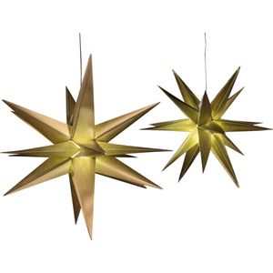 Verlichte 3D kerststerren - set 2x st - goud - 35 en 60 cm - kunststof