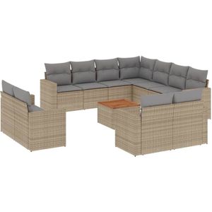 vidaXL Loungeset - 12-delig - Poly Rattan - Beige Loungeset - Tuinmeubels - Lounge Set - Buitendecoratie - Tuinlounge