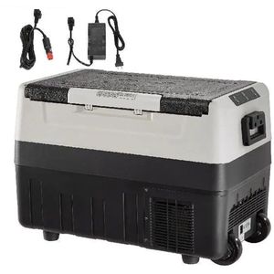 Mini koelkast - Auto koelkast - Draagbare Compressor Koelbox - Elektrische Vriesbox - met Wielen - Hendel - voor Camping - Auto - Vrachtwagen - Boot - 45L - 60W - 68 x 36 x 50 cm - Zwart/Wit