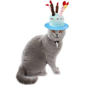 Soft pluche Happy Birthday hoed voor katten blauw - poes - kat - hoed - happy birthday - blauw - verjaardag