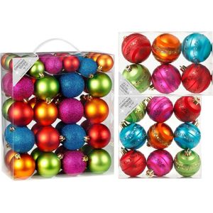 Kerstversiering kunststof kerstballen bonte mix kleuren 4-6-8 cm voordeel pakket van 65x stuks