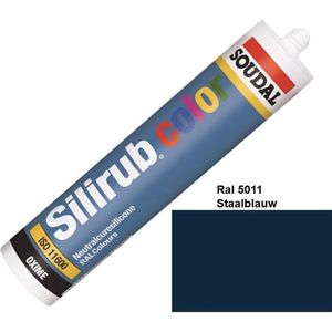 Soudal Silirub Color - Siliconekit - Montagekit - ook voor sanitaire ruimten - koker 310 ml - RAL 5011 - Staalblauw