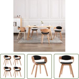 The Living Store Eetkamerstoelen - Set van 4 - Kunstleer - Gebogen hout - Ergonomisch ontwerp - Zwart - 49x51.5x71.5cm