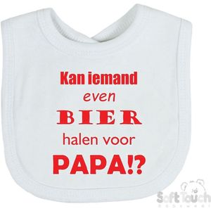 Soft Touch Slabber Slabbetje Slab ""Kan iemand even bier halen voor papa!?"" Unisex Katoen Wit/rood Maat 33x22 Cm