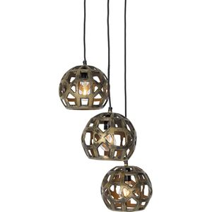 QAZQA bobby - Industriele Hanglamp - 3 lichts - Ø 25 cm - Goud/messing - Industrieel - Woonkamer | Slaapkamer | Keuken