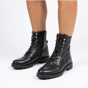 Manfield Leren Veterboots Zwart