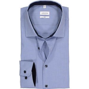 Seidensticker slim fit overhemd - blauw met wit geruit (contrast) - Strijkvrij - Boordmaat: 37