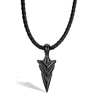 SERASAR Leren Herenketting [Arrow] - Zwart 50cm - Gevlochten Halsband