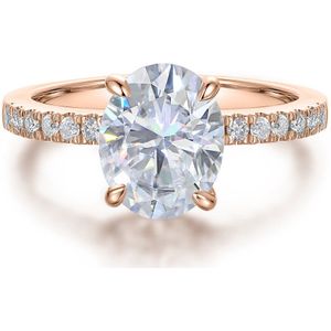 Nina - 18k Roségouden Ovaal Moissanite Ring met Pavé Zijstenen - 3 karaat