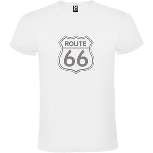 Wit t-shirt met 'Route 66' print Zilver size S