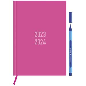 Kangaro agenda 2023/2024 - A5 - roze - inclusief Schneider balpen Slider Edge XB - blauw - WS-23901