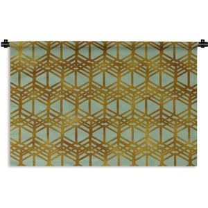 Wandkleed Luxe patroon - Luxe patroon gemaakt van gouden lijnen tegen een groene achtergrond Wandkleed katoen 150x100 cm - Wandtapijt met foto