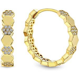 Juwelier Emo - Geelgouden Fantasie oorringen met Zirkonia – 14 Karaat - Diameter 20 MM