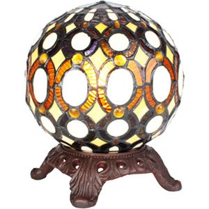 LumiLamp Tiffany Tafellamp Ø 20x25 cm Geel Glas Kunststof Rond Tiffany Bureaulamp