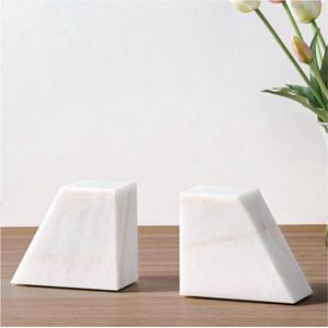 2x boekensteun van marmer - Set van 2 boekenstandaards - Wit - 13 x 11 x 65 cm boeksteun