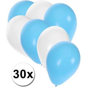 Ballonnen Licht Blauw/ Wit 30 stuks, 100 % Biologische afbreekbaar, Geboorte jongen, Feest, Themafeest, Verjaardag