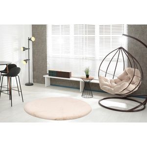 Lalee Heaven - ronde Vloerkleed - Tapijt – Karpet - Hoogpolig - Superzacht - Fluffy - Shiny- Silk look- rabbit- ROND 120x120 cm beige