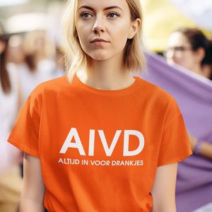 Dames Oranje Koningsdag T-shirt - Maat 3XL - AIVD Altijd In Voor Drankjes