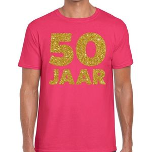 50 Jaar goud glitter verjaardag t-shirt roze heren - heren shirt 50 Jaar - Abraham kleding S