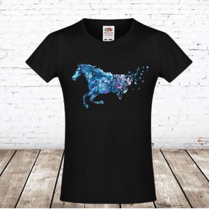 Zwart tshirt met paard -Fruit of the Loom-122/128-t-shirts meisjes