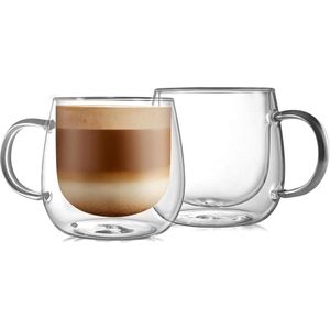 Double Wall 10 oz (290ml) Large Insulated Espresso Cups Set of 2 Transparent Glass Cappuccino Mug - Tea Latte Glassware Cappuchino glazen